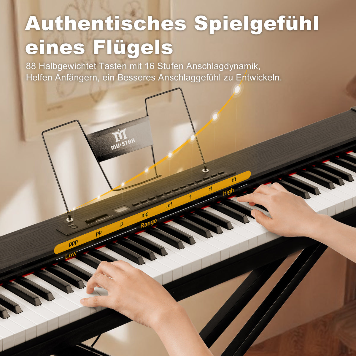 MUSTAR MEP-400, Bestes tragbares Keyboard-Piano für Anfänger, Digitalpiano mit 88 Tasten, E-Piano aus Holz