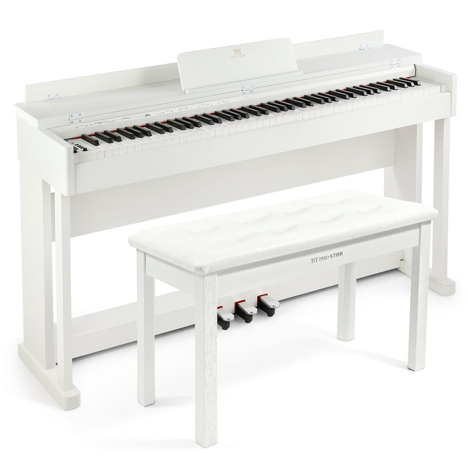 pedale e piano MUSTAR Artist Hand Digitalpiano mit 88 gewichteten Tasten und Hammermechanik, vollwertiges 88-Tasten-Musikklavier mit Ständer, 3 Pedalen, USB/MIDI, zwei Stereolautsprechern – mustarmusic.de