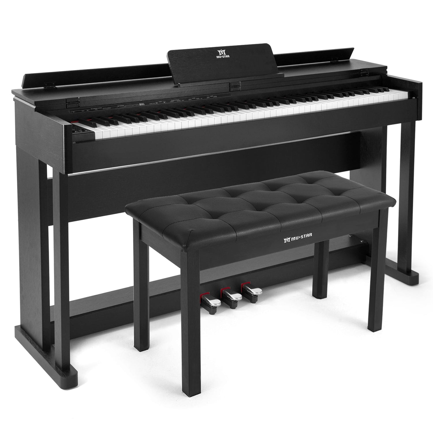 MUSTAR MDP-601/701, 88 Tasten mit Klavierhocker, E Piano Schwarz mit Hammermechanik, E-Klavier mit 3 Pedale Adapter, 2 Kopfhöreranschluss, Duales Kontrollsystem, USB/MIDI, Klassisch professionell