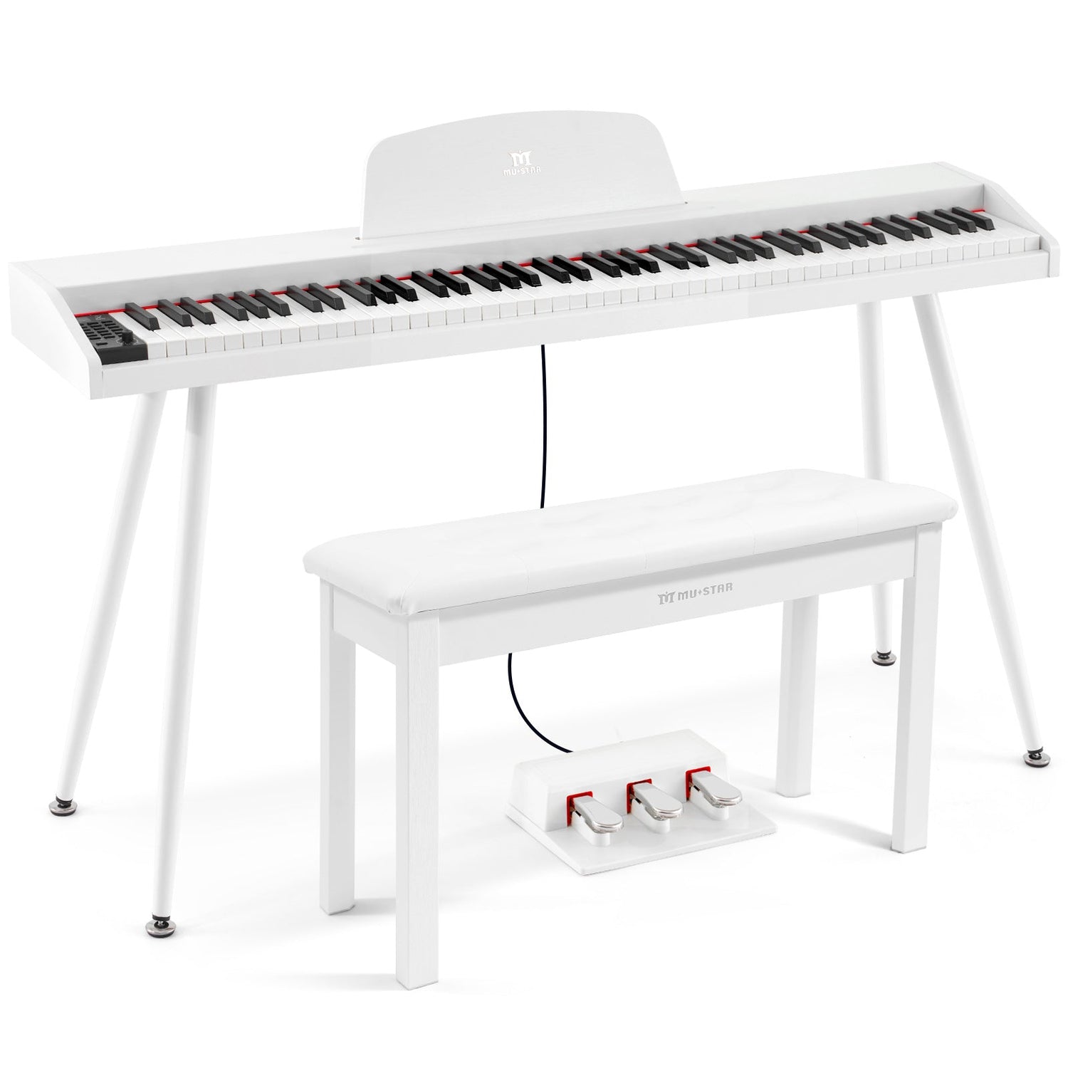 MUSTAR MEP-700, Digitalpiano mit 88 halbgewichteten Tasten, inklusive Hocker, elektronische Holztastatur, Weiß