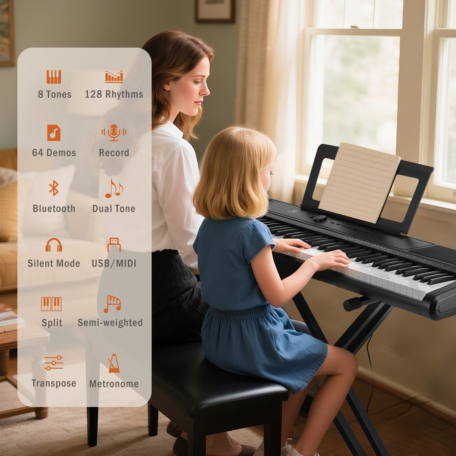 MUSTAR MEP-300, 88-Tasten-Digitalpiano mit halbgewichteten Tasten, tragbares elektronisches Keyboard, Anfänger-E-Piano