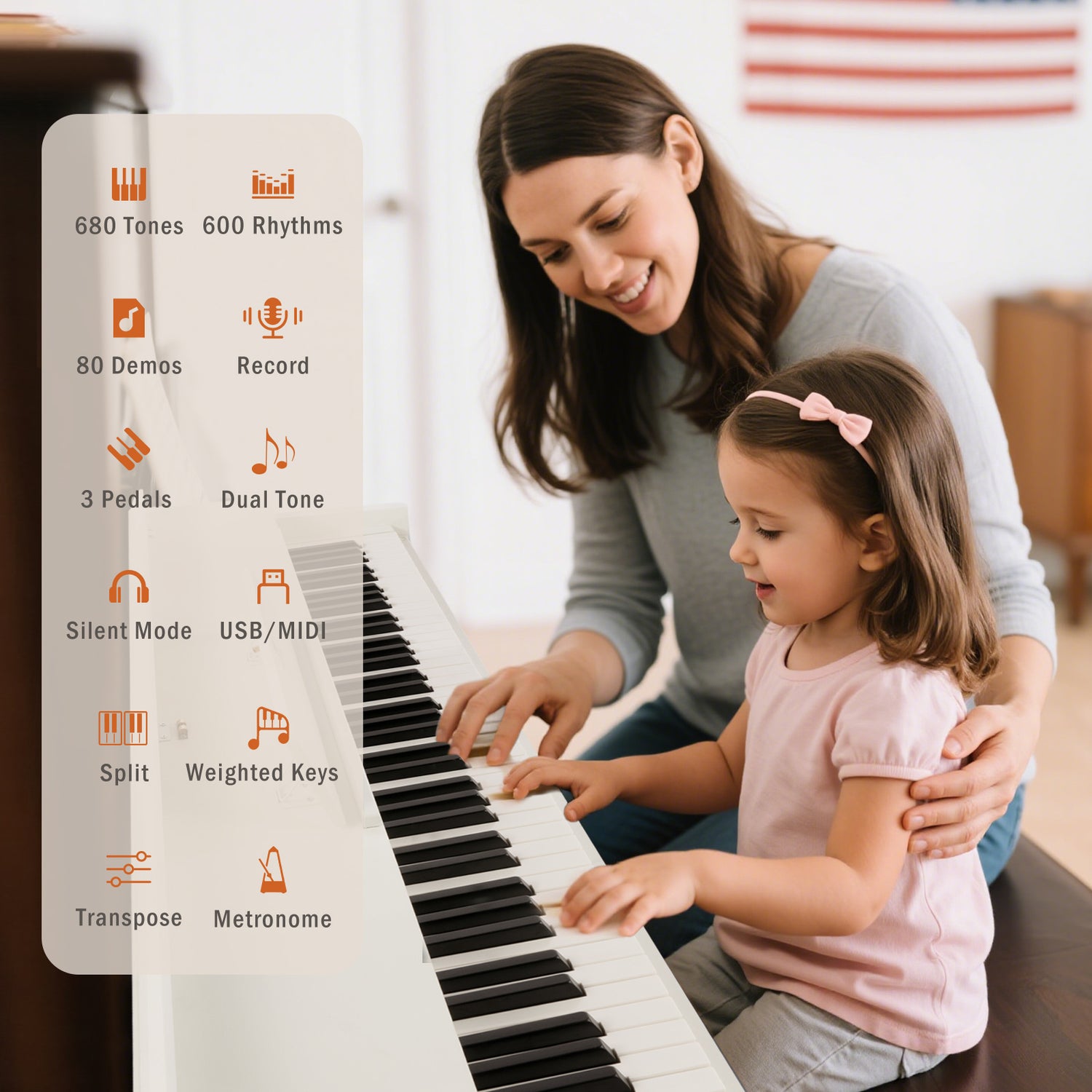 MUSTAR MEP-921, Digitalpiano mit 88 halbgewichteten Tasten, Holzgestell, Weiß