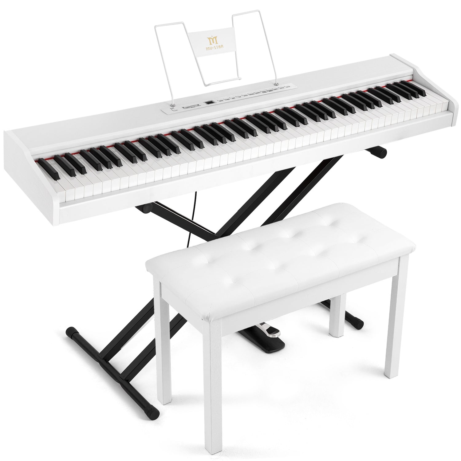 MUSTAR MEP-500, Digitalpiano mit 88 Tasten, halbgewichtete Tastatur, tragbares Keyboard, Holzkorpus in E-Form, für Anfänger, Weiß