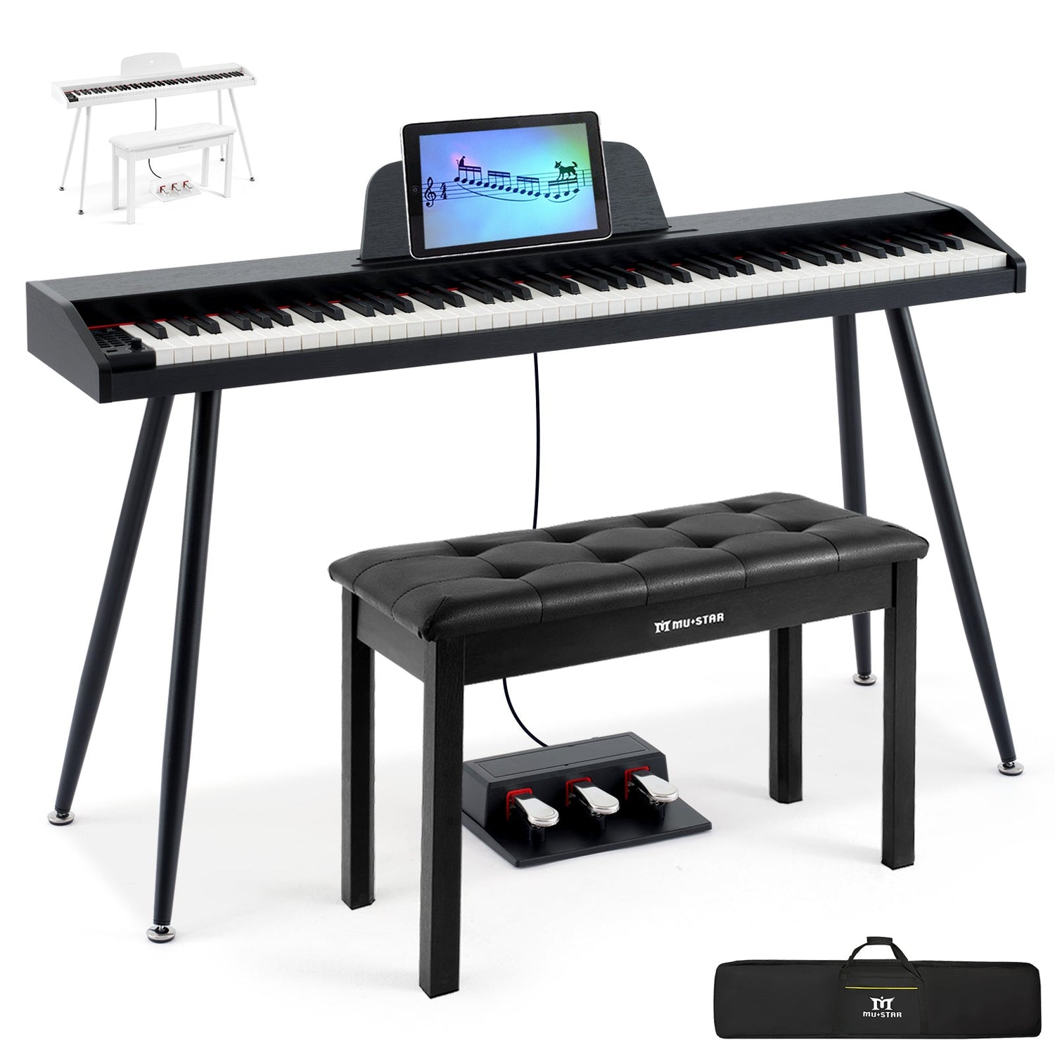 MUSTAR MEP-600/700, Digitalpiano mit 88 halbgewichteten Tasten und Hocker, elektronische Holztastatur