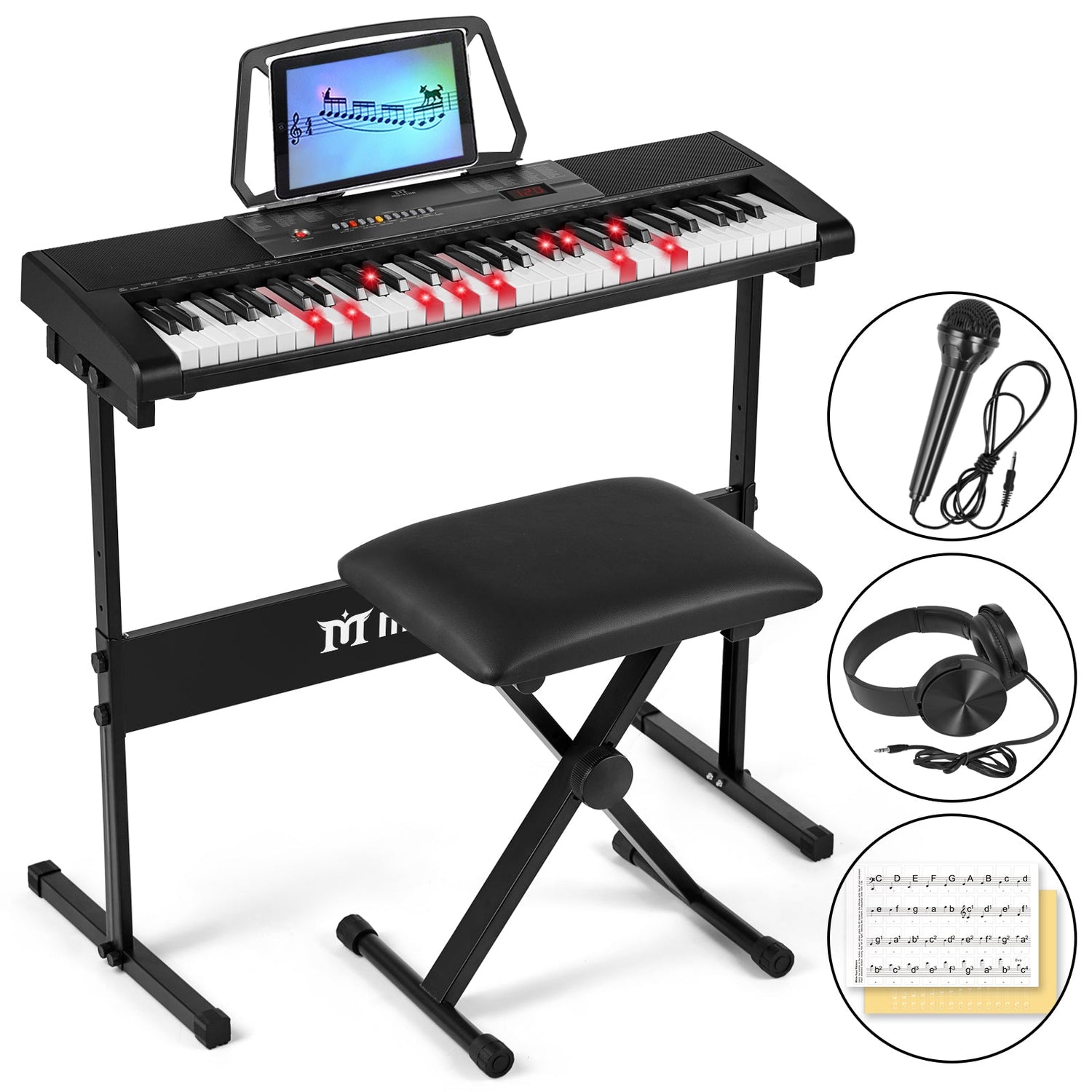 MUSTAR MEKS-100, Beleuchtetes Piano-Keyboard-Set, Tragbares elektronisches Keyboard mit 61 Tasten