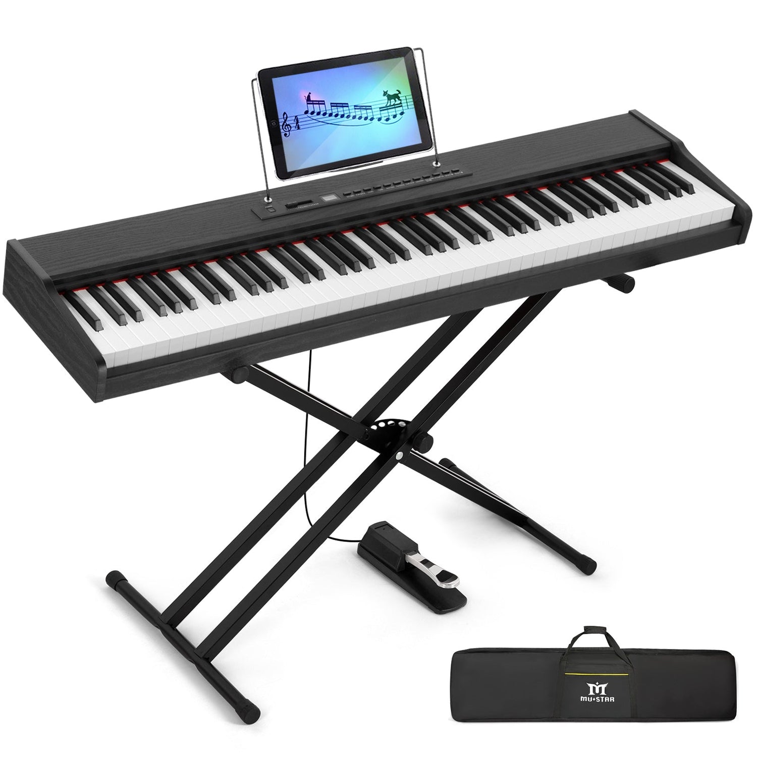 e piano mit pedal MUSTAR Digital-Übungspiano mit 88 halbgewichteten Tasten für Anfänger, tragbares E-Piano mit Bluetooth-Verbindung, Tasche, Sustain-Pedal, MDF, Schwarz – mustarmusic.de