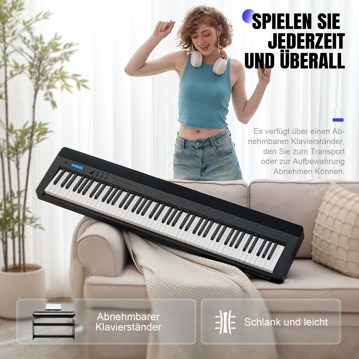 MUSTAR MDP‑2300, Digitales Stand‑E‑Piano mit 88 Tasten | Gestufte Hammer‑Mechanik