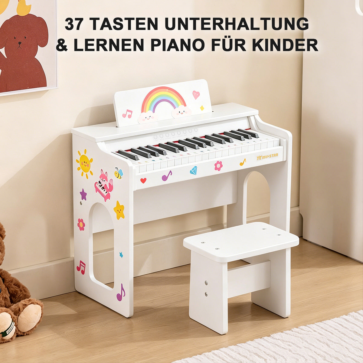 MUSTAR MT-200, Kinder Klavier, 37 Tasten Digital Piano für Kinder, mit Piano Bank