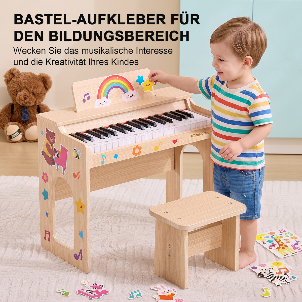 MUSTAR MT-300, Kinder Klavier, 37 Tasten Digital Piano für Kinder, mit Piano Bank